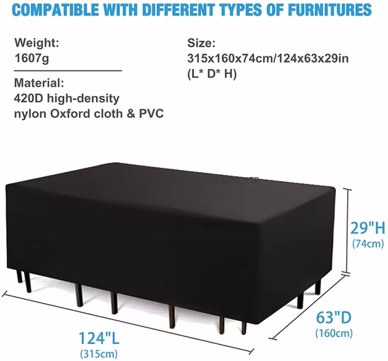 Housse de meubles, housse de meubles d'extérieur, housse de table de patio rectangulaire, housse de canapé de salon d'extérieur, housse en tissu Oxford 420d imperméable et coupe-vent